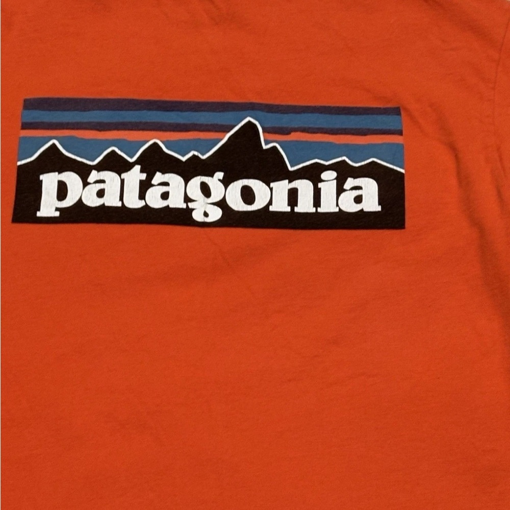 Patagonia RARE P6 Logo Longsleeve USA Made Organic Cotton Orange M 2-Sided